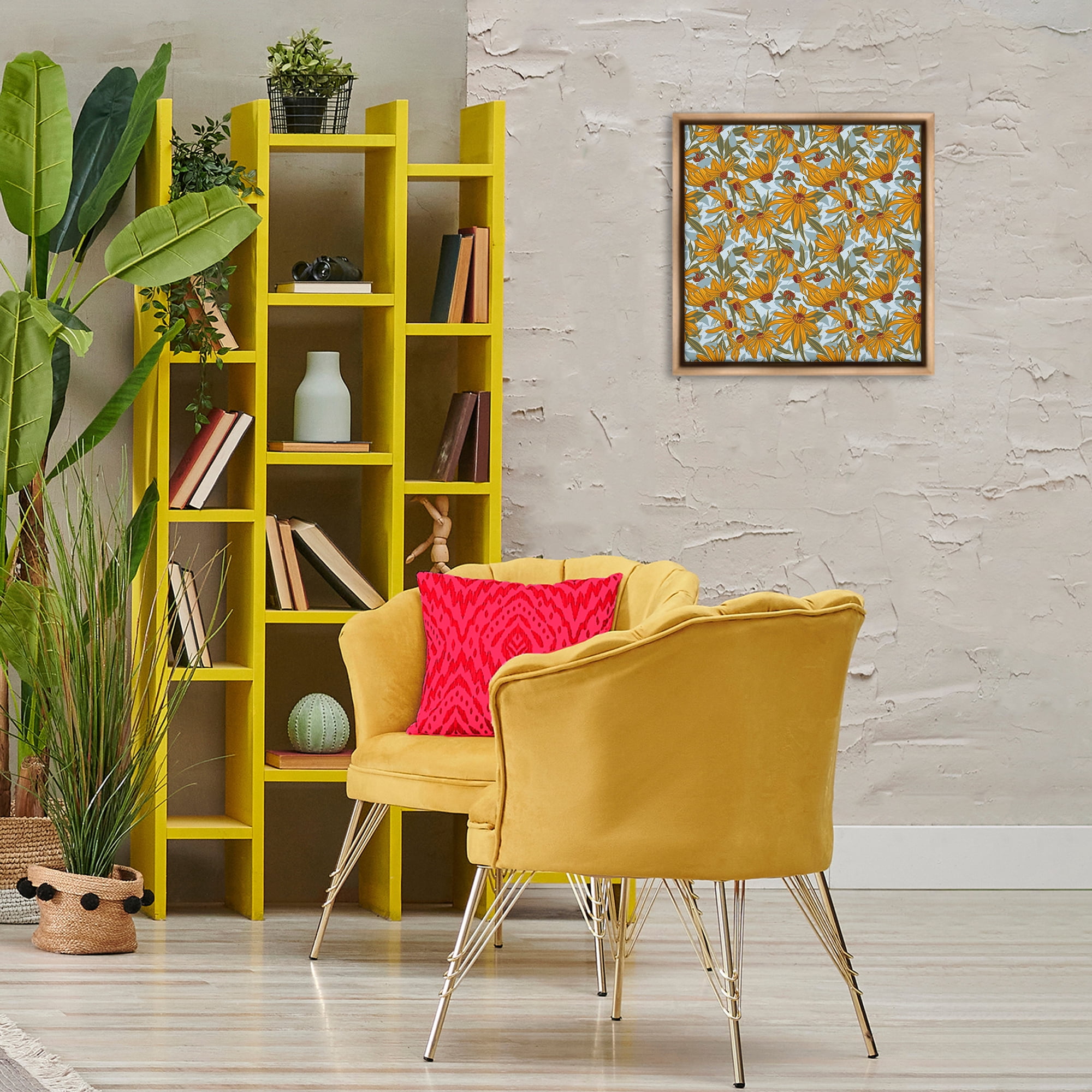 Stupell Industries Black Eyed Susan Pattern Plants & Flowers Painting Brown Floater Framed Canvas Art Print Wall Art, 18 x 18