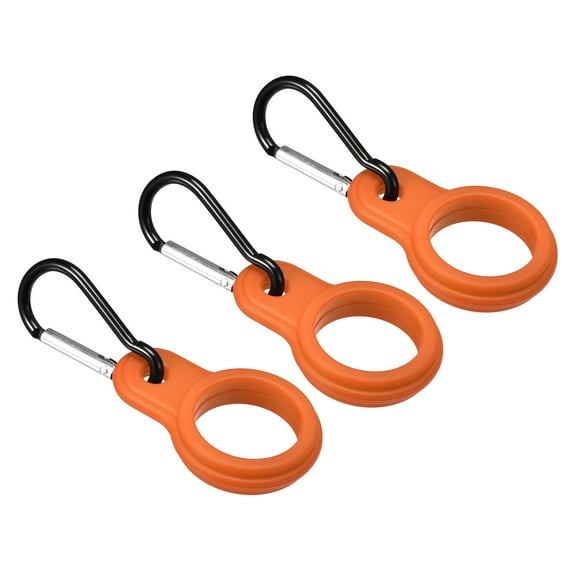 Uxcell Silicone Water Bottle Clip with Buckle, 3 Pack Drink Holder Hook Keychain Clip Ring, Orange Black