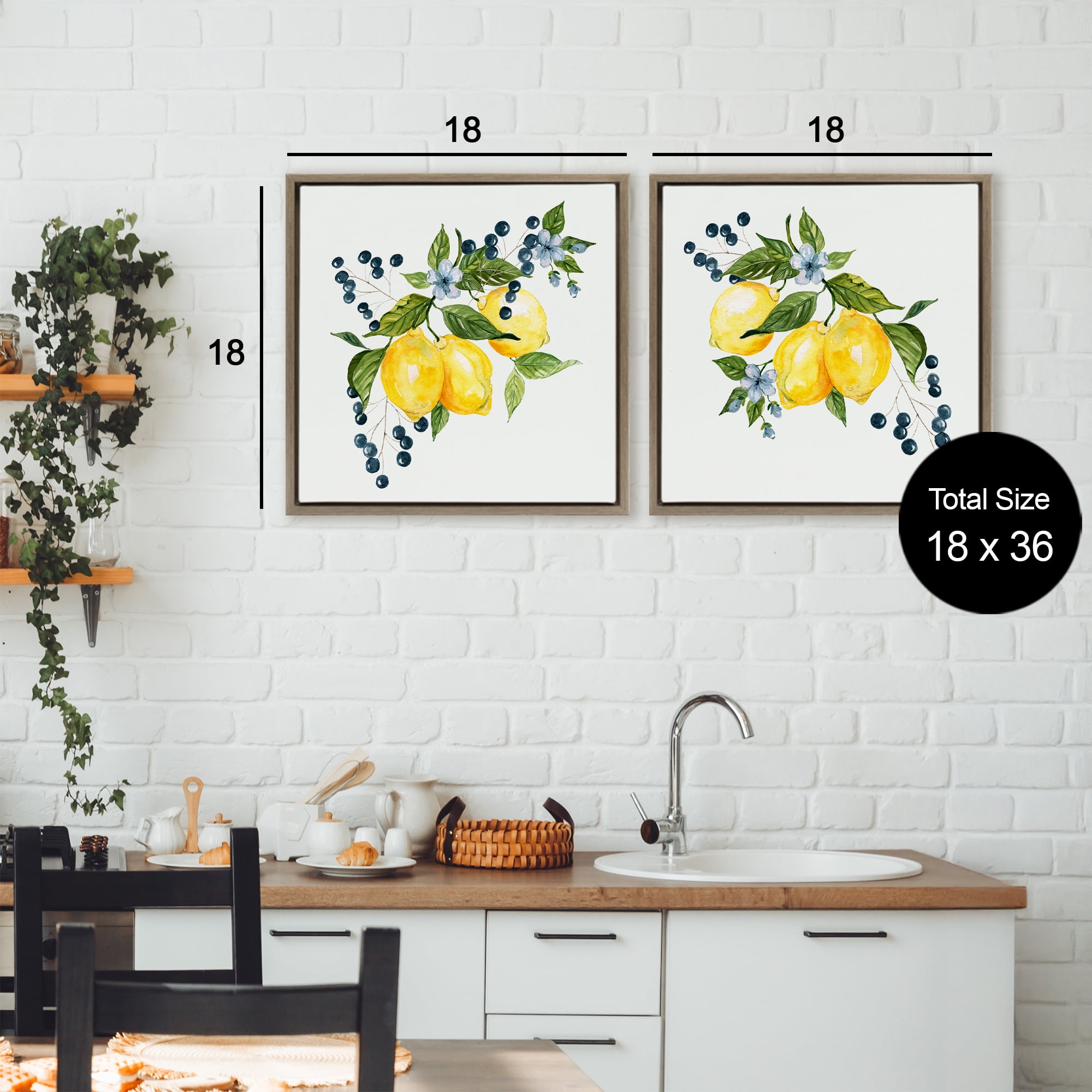 Stupell Industries Citrus & Berries Cluster 2 Piece Brown Framed Floater Canvas Set, design by Livi Finn
