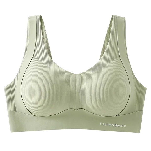 Chiccall Womens Wireless Everyday Sports Bras V Ribbed Fabric Wide Strap Seamless Solid Color Pull-On No Underwire Complete Cup Athletic Tshirt Bras