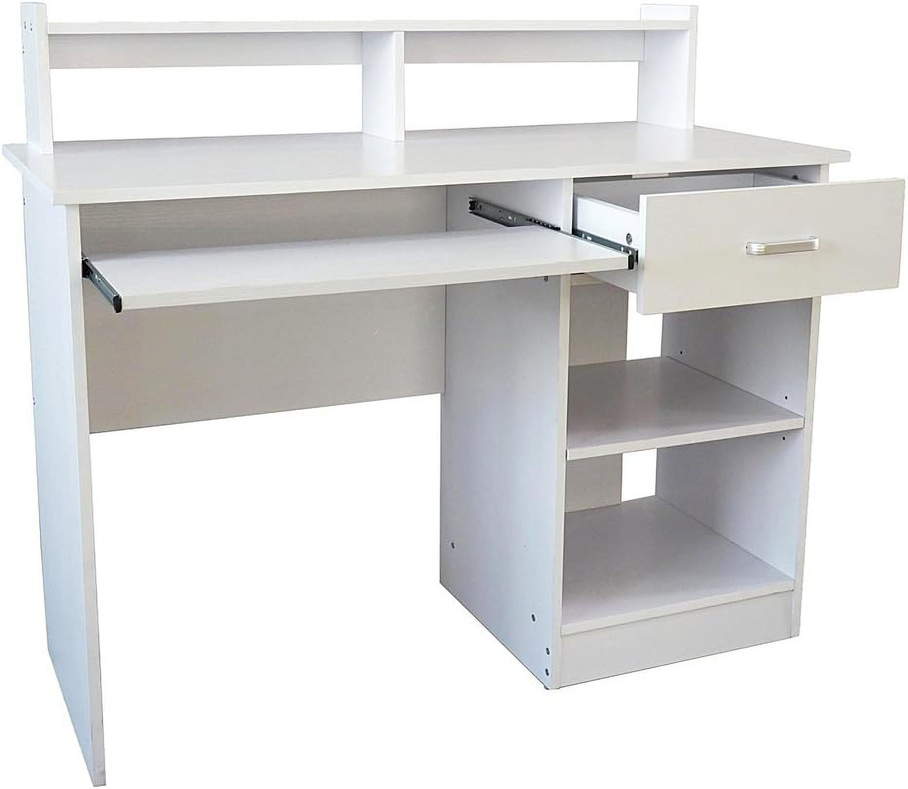FCH Computer Desk, Multifunctional Workstation, w/Drawers, Keyboard Tray & Hutch, Modern Home Office Desks Suitable for Gaming, Studying, Home Office, White