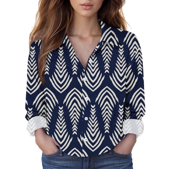 Juslio Blouses for Women Long Sleeve Shirts Button Casual V-Neck Tops Blouses Multicolor L