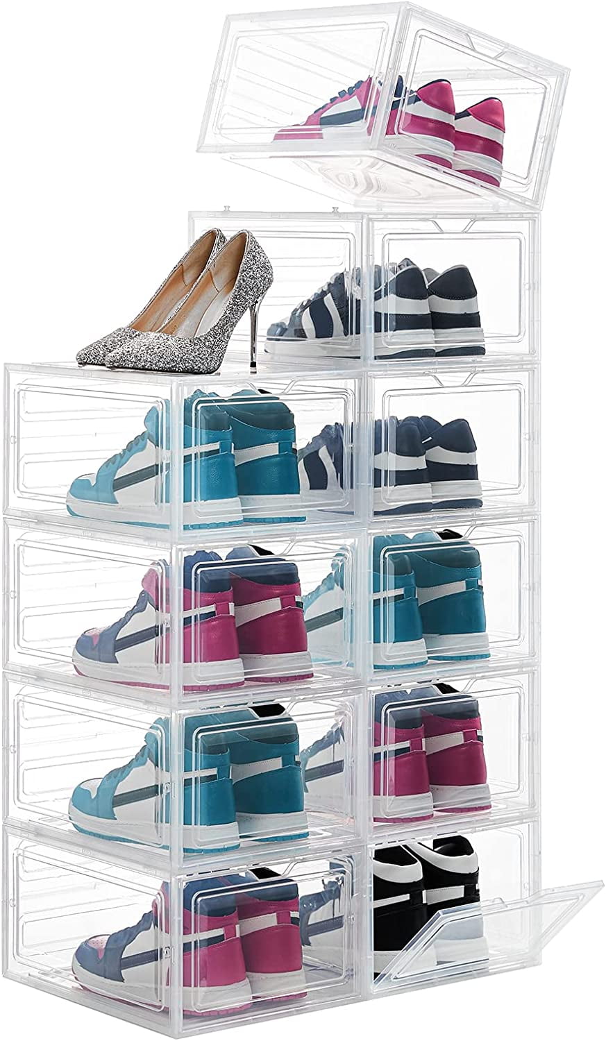 Lifewit 10 Pack Shoe Storage Box Clear Hard Plastic Shoe Organizer Bin