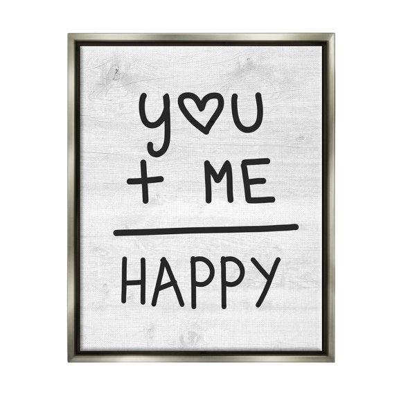 Stupell Industries You   Me = Happy Romantic Phrase Inspirational Painting Gray Floater Framed Art Print Wall Art