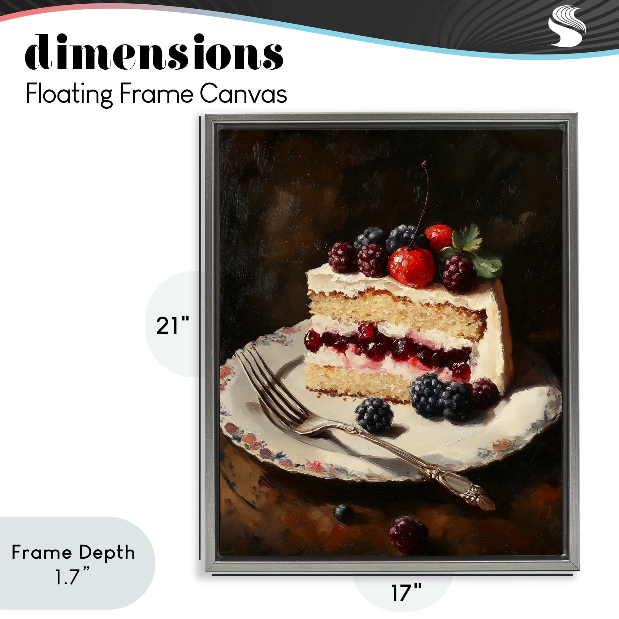 Stupell Industries Berry Topped Cake Slice Gray Framed Floater Canvas Wall Art, design by Franklyn Gregory