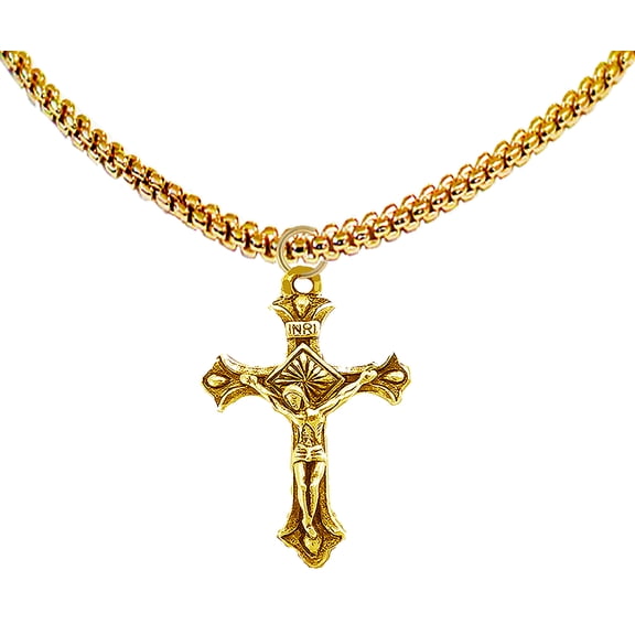 Catholic, Christian, 14KT Gold Finish Crucifix On A Beautiful 14KT Gold Finish Adjustable Box Chain, Hypoallergenic-Safe, No Nickel, Lead, Or Cadmium In The Metal. The Perfect Gift! ©2023