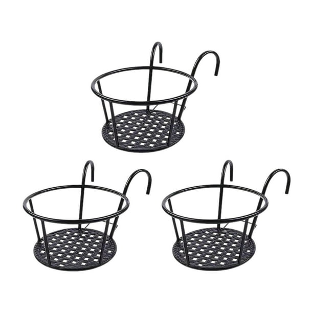 3x Cesta colgante de hierro para colgar sobre la barandilla, soporte para macetas, estante contenedor de metal Negro