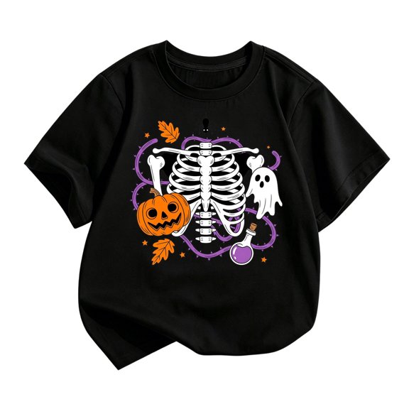 SJLDQY Halloween T-shirts for Girls Short Sleeve Hallowmas Pumpkin Ghost Graphic T-shirt Crew Neck Tees Summer Tops 3-4 Years
