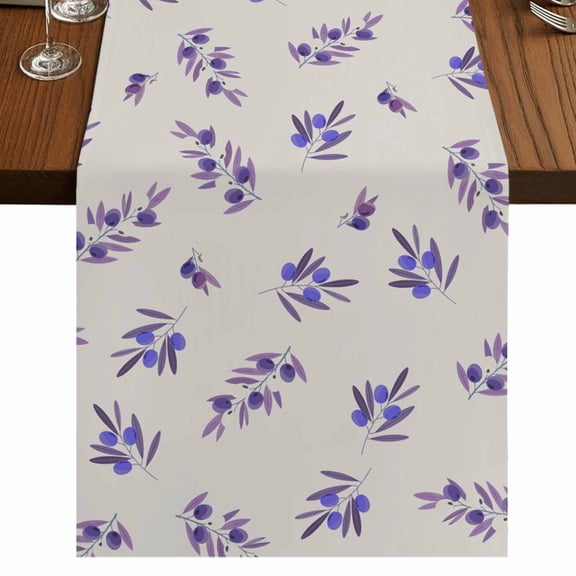 Table Runners 60 Inches Long Dress Scarves, Purple Olive Leaves Farmhouse Kitchen/Dining Table Runner, Small Coffee Tablerunners, Spring Pastoral Branches Plants Beige 13x60 Inch
