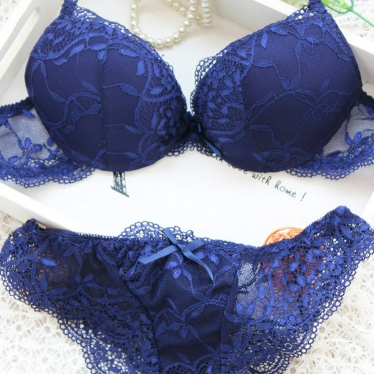 Women underwear blue glossy aesthetic satin lace print push up lace br