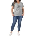 thumbnail image 2 of Agnes Orinda Blusa de Talla Grande para Mujeres con Cuello en V y Volantes, Camiseta de Manga Corta, Tops de Verano 4X Gris, 2 of 6
