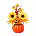 thumbnail image 2 of THOPBPRK 8.6" Halloween Decorations Artificial Pumpkins Decor with Fall Maple Leaves Autumn Tabletop Ornament Thanksgiving Dinner Table Centerpiece Indoor Home Accents, 1Pack A, 2 of 7