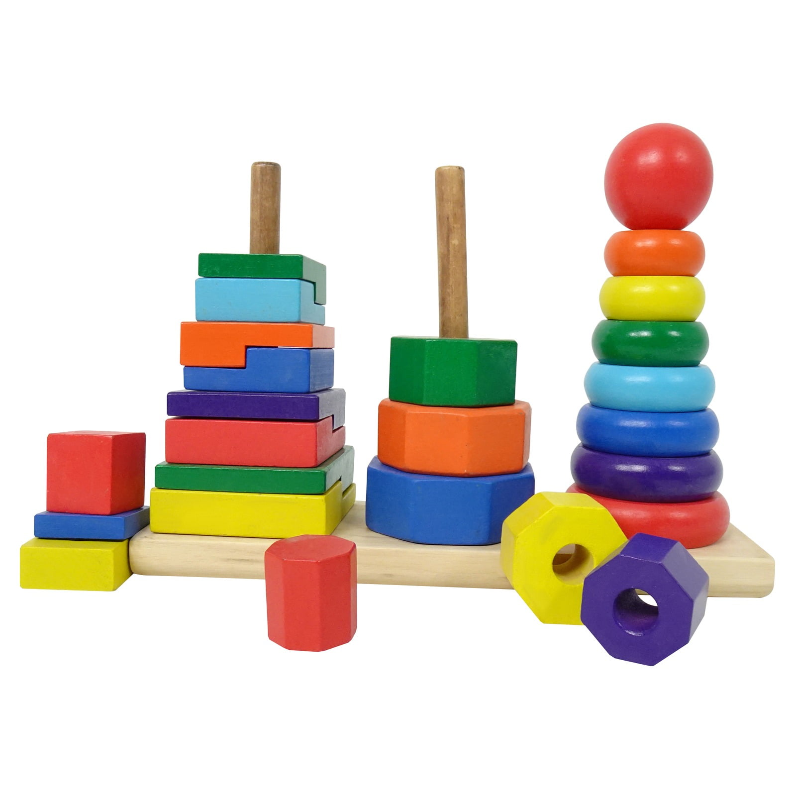 Wooden Rainbow Colorful Stacking Blocks Construction Building Toy Xmas Gift 