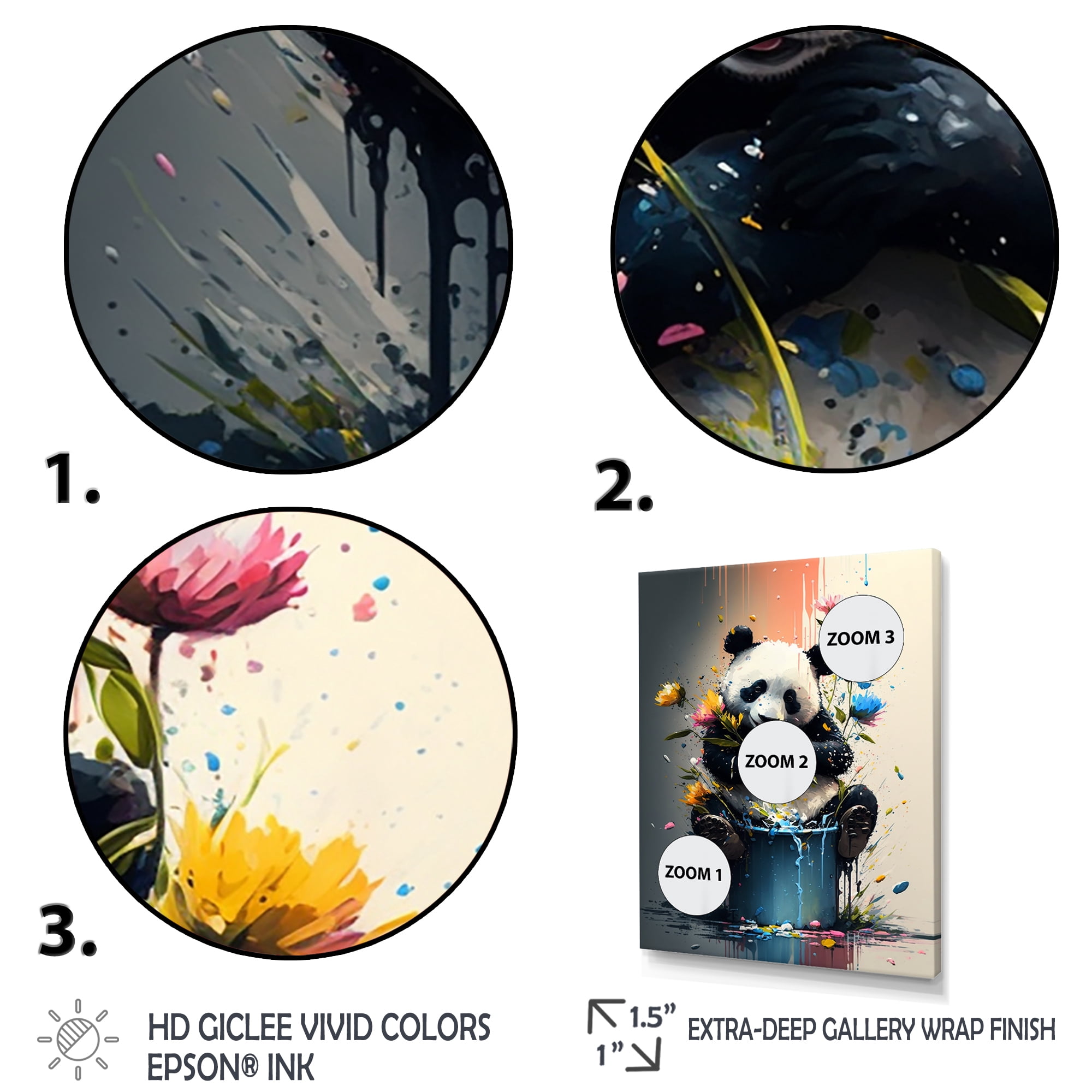 Designart Golden Panda Needs A Bath Canvas Wall Art