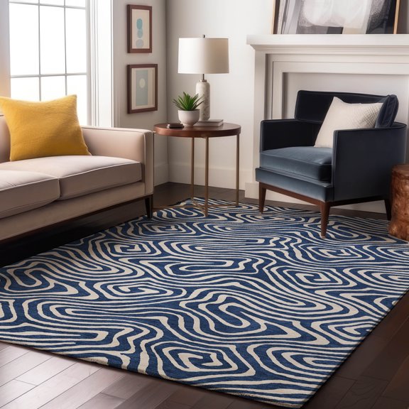 Addison Rugs Mayfield Premium Machine Washable Transitional Swirls Navy Rectangle Rug, 8' x 10'