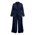 thumbnail image 4 of BODOAO Women's Dressy Pant Suit Mesh Sheer Sleeve Ruffle Blazer and Wide Leg Pants Set, Casual Work Office Business Party Matching Pantsuit Outfit for Meetings and Events Navy S, 4 of 7