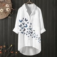 thumbnail image 2 of HAPIMO Women's Long Sleeve Shirts Button Down Lapel Collar Sweatshirt Flower Print Tops Gifts for Women Casual Loose Pocket Tee Shirt Relaxed-Fit Pullover Blouse Fashion Clothing Blue XXL, 2 of 5