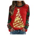 thumbnail image 2 of Chandail en Molleton de Noël pour Femmes 2023 Mode Décontractée Manches Longues Col Rond Imprimé à Carreaux Chandail en Molleton Dames Hauts Blouse en Liquidation, 2 of 4