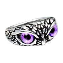 PAURO Men's Stainless Steel Vintage Gothic Owl Ring Statement Hip Hop Jewelry Silver Purple Size 7