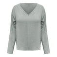 thumbnail image 2 of ManxiVoo Comfortable Pure Cotton Ladies T-Shirt with a Flattering V Neck and Relaxed Loose Fit Long Sleeves for Full Figure Comfort and Everyday Casual Style XL Size Silver, 2 of 4