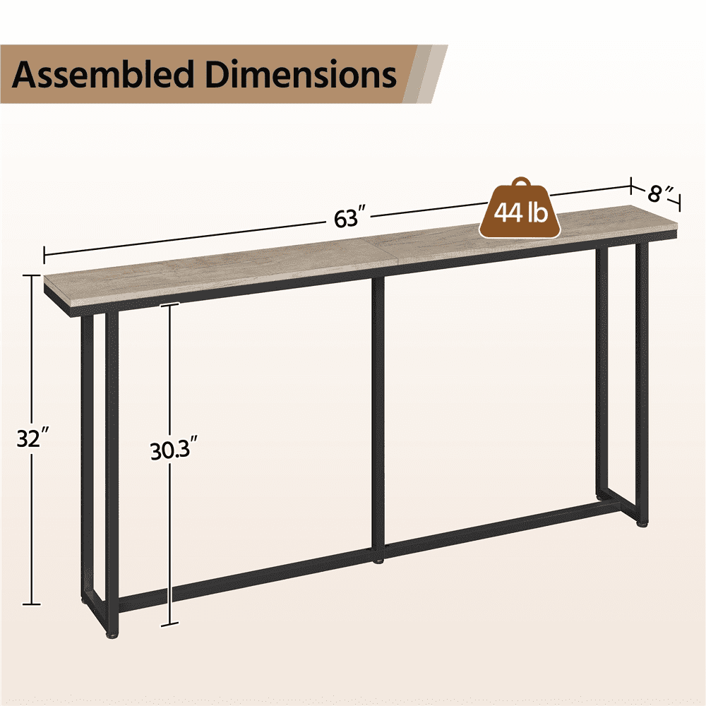 Renwick 63" L Modern Extended Console Table for Hallway Living Room, Gray