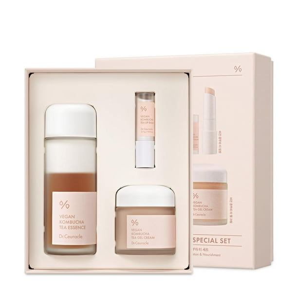 Set de cuidado de la piel Dr. Ceuracle, té de kombucha vegano con esencia, gel y bálsamo labial
