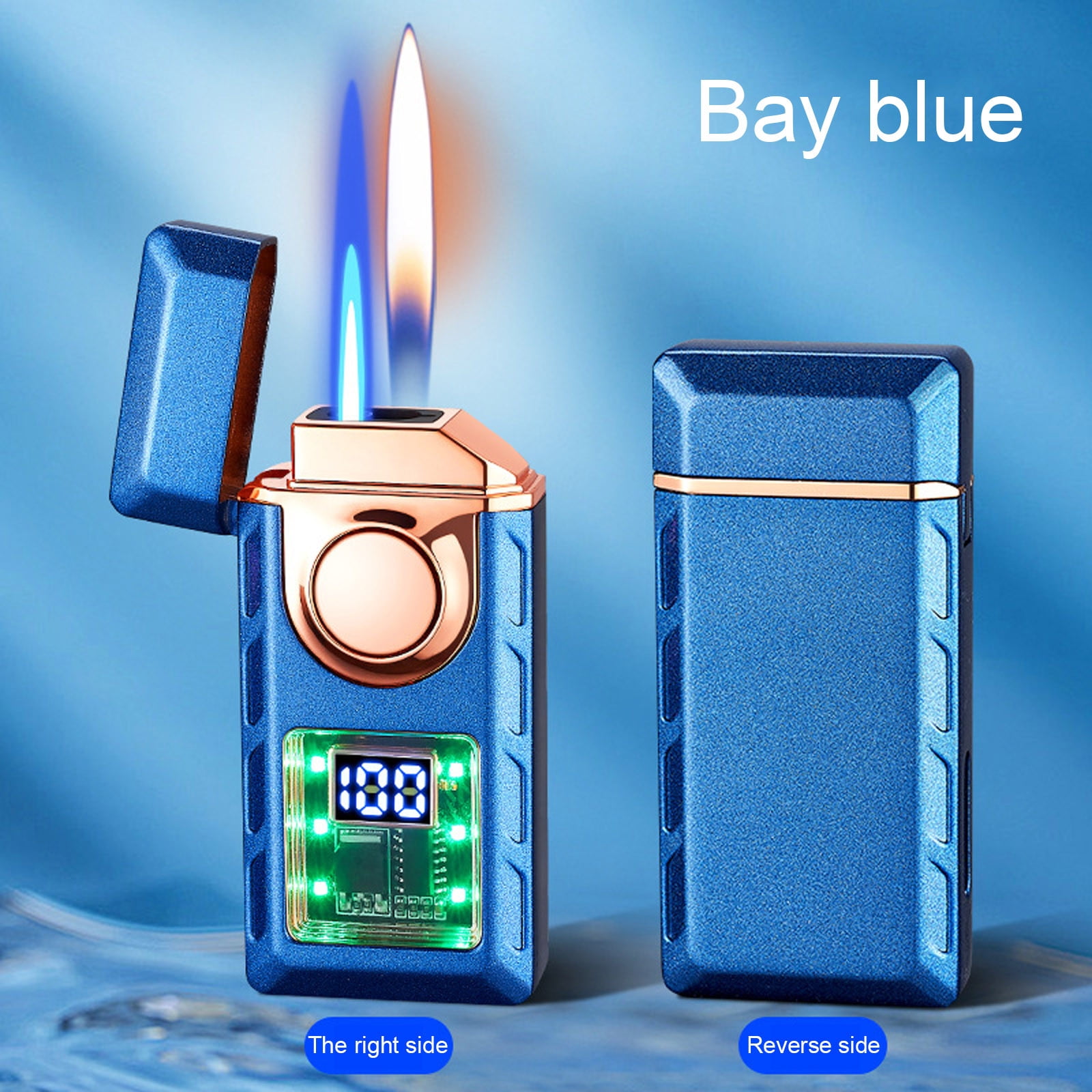 Iuhan Intelligent Voice Controlled Fire Lighter, Dual Flame Adjustable Gas Lighter with Battery Display Window and Direct Charging, Rechargeable Windproof Lighter for Camping Outdoor Kit