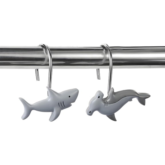 12 Pcs Shark Shower Curtain Hooks, Heavy Duty Metal Decorative Hangers for Bathroom Curtains, Cute Bathroom Decor Accessories