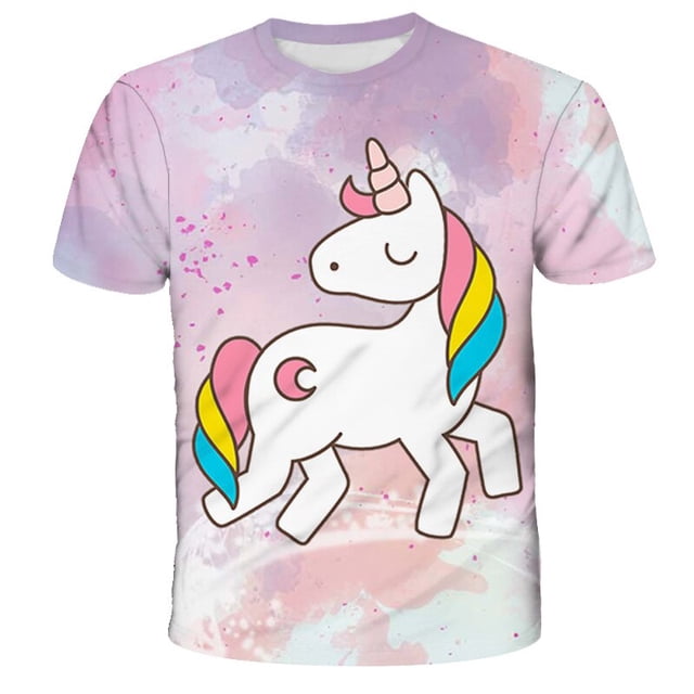 Camiseta con estampado de unicornio en 3D, camiseta bonita de unicornio rosa, camiseta de verano para niñas, ropa de dibujos animados para niños, camisetas informales para adolescentes 8T Gao Jinjia LED