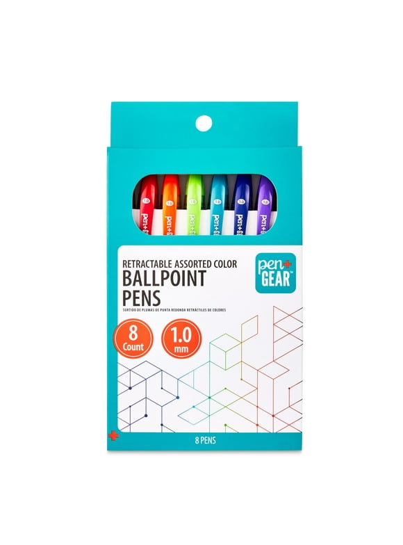 Pen+Gear Retractable Ballpoint Pens, 1.0 mm, Assorted Colors, 8 Count