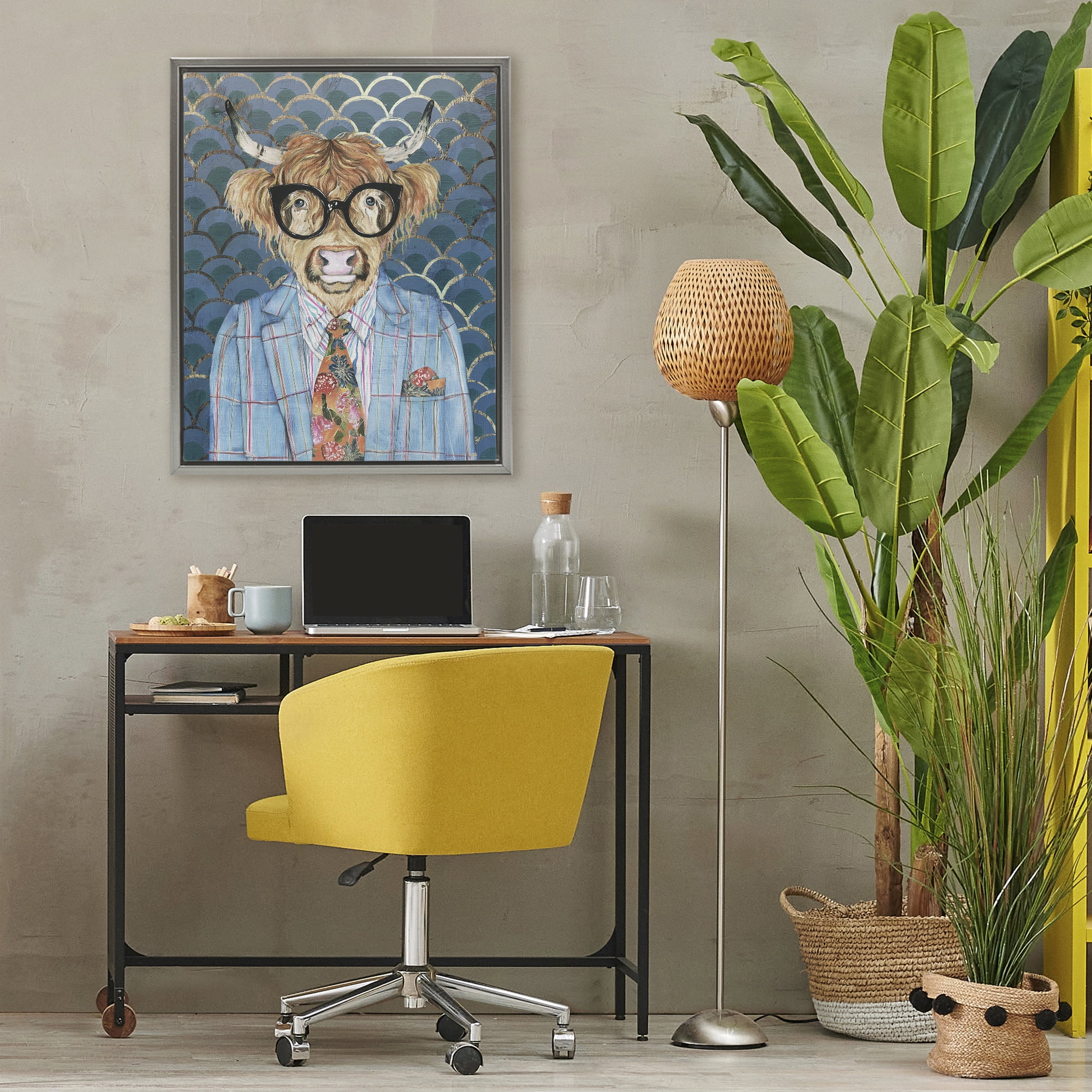 Stupell Industries Cool Highlander Portrait Gray Framed Floater Canvas Wall Art, design by Svetlana Aleynikova