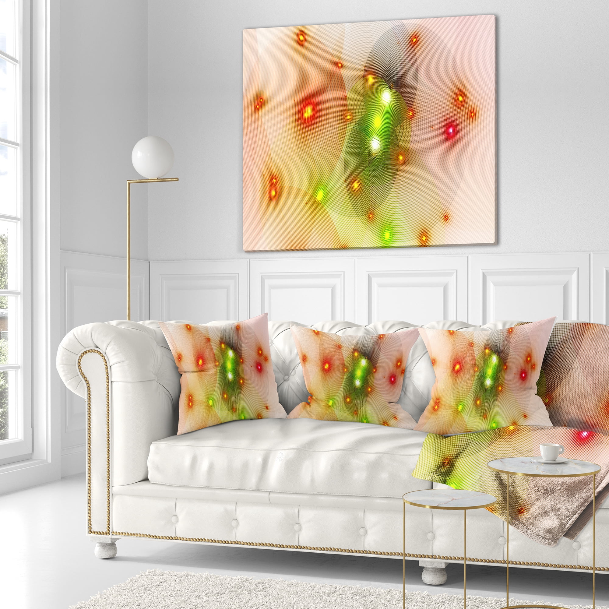 Designart Orange Fractal Lights in Fog - Abstract Throw Pillow - 18x18