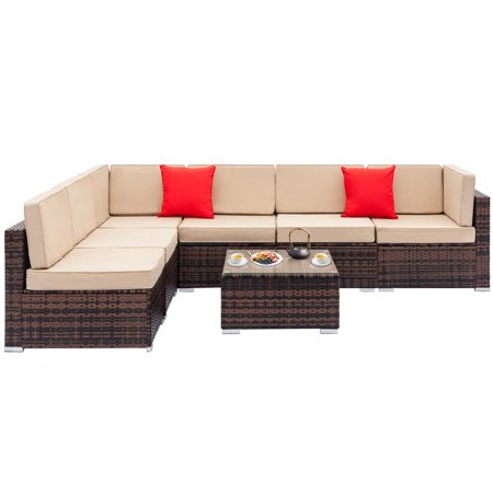 Ktaxon 7pcs Outdoor Patio Garden Wicker Furniture Rattan Sectional Sofa Set