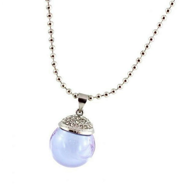 Collar con colgante de botella de aceite esencial de cristal redondo y cadena de plata Púrpura ligera
