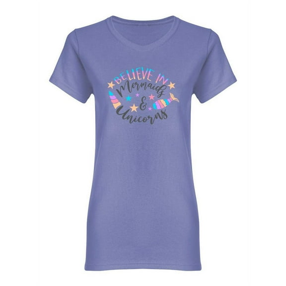 Believe In Mermaids And Unicorns Shaped Tee Women's -Image by Shutterstock
