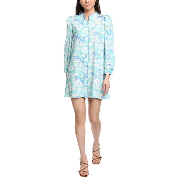 Sail to Sable womens Scalloped Linen-Blend Shirtdress, m, Blue