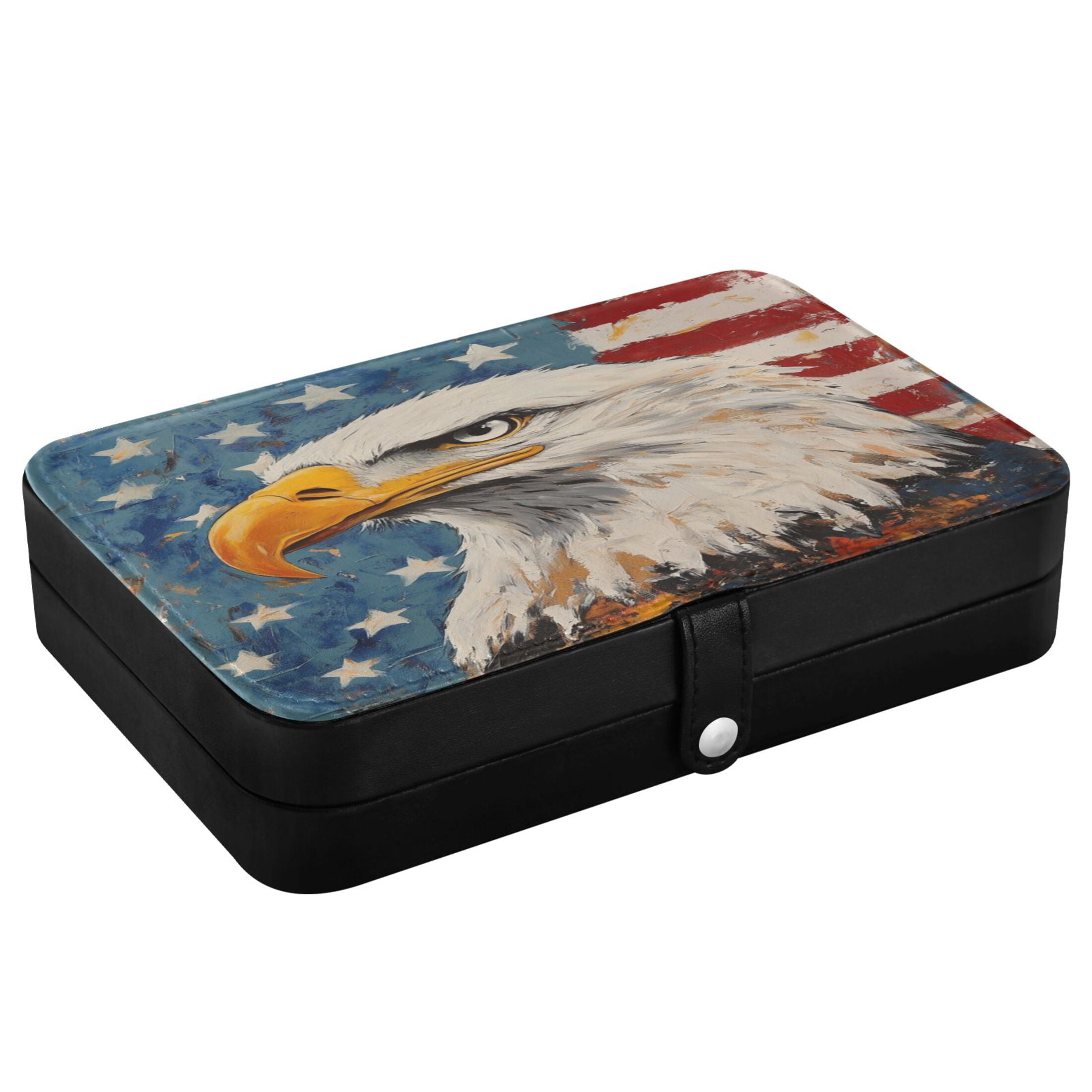 Leather Jewelry Box Rectangular 8.27x5.5x1.78In Travel Jewelry Storage Earrings Necklace Bracelet Watch Brooch Storage Eagle Pattern