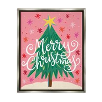 Merry Christmas Pink Starry Pattern Holiday Graphic Art Luster Gray Framed Art Print Wall Art
