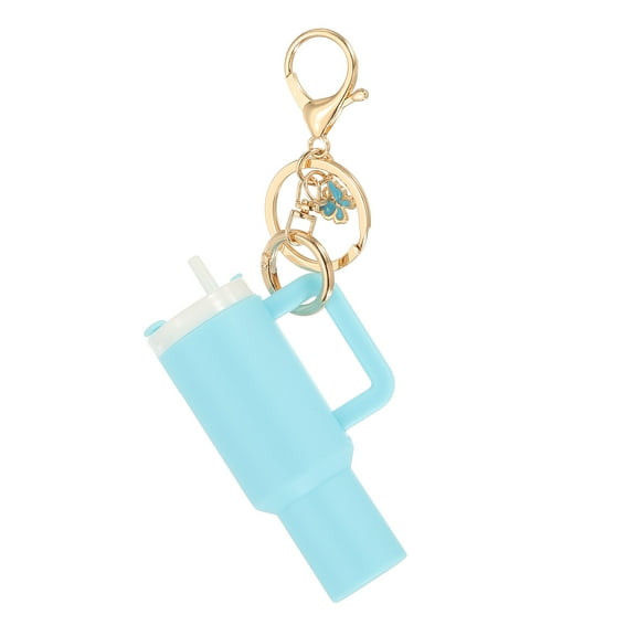 Uxcell Mini Cup Keychain, 1Pcs Mini Tumbler Keychain Lip Balm Holder Cute Cup Charm for Women Handbags Backpack, Blue Butterfly