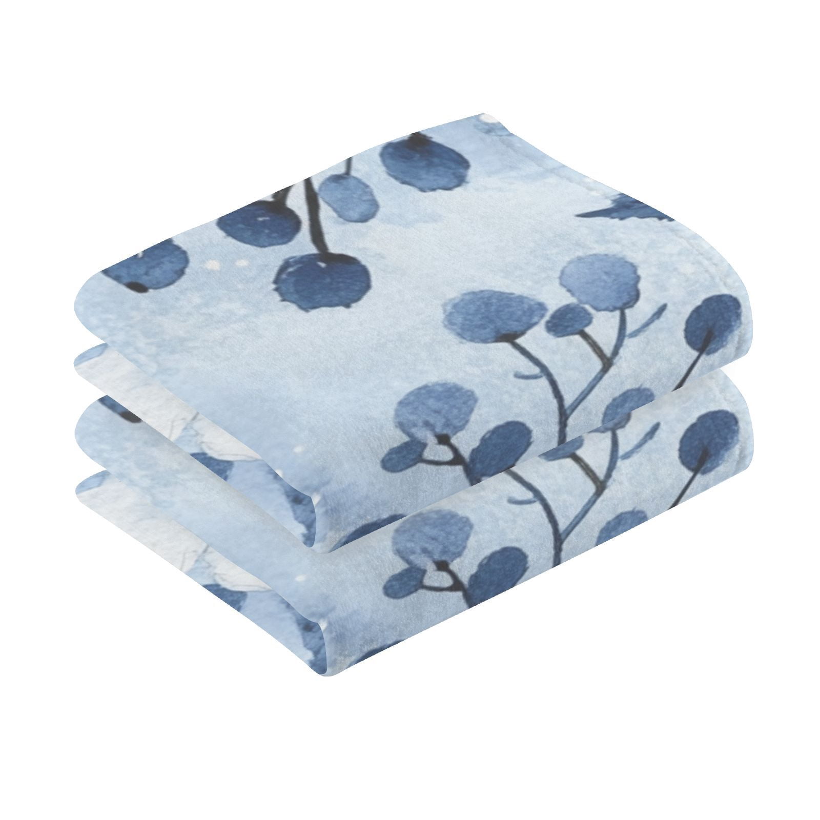 Blue and White Flowers Hand Towels Cotton Bath Towels Large Face Towels Absorbent for Bathroom 2 Packs