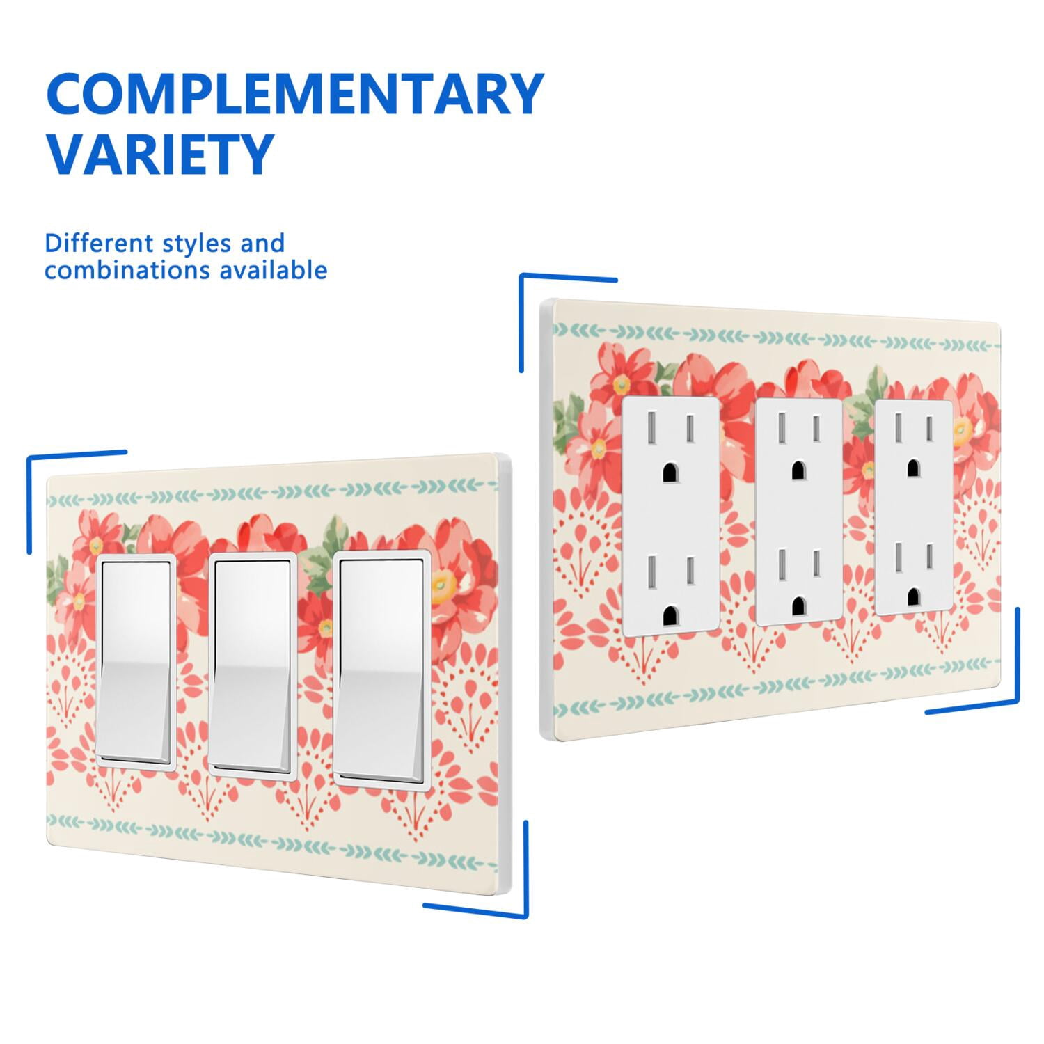 3-Gang Screwless Pioneer Floral Decorative Wall Plates,Size 3-Gang 6.5"W x 4.7"H,Unbreakable Thermoplastic Faceplate Cover for Kitchen Living Room Bedroom Decorator Receptacle Outlet Switch