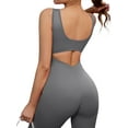 thumbnail image 3 of INSPIRE CHIC Women's Hollow Back Bodysuit 1 Piece Body Full Suit Long Pants Leggings Workout Fitness Catsuit XL Gray, 3 of 5