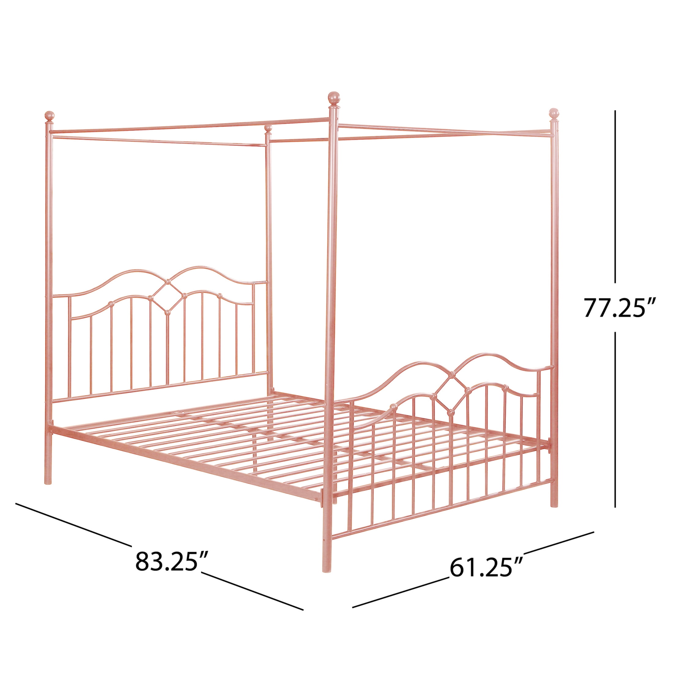 Christopher Knight Home 61" Queen Size Metal Canopy Bed Frame with Wavy Headboard and Footboard, Pink