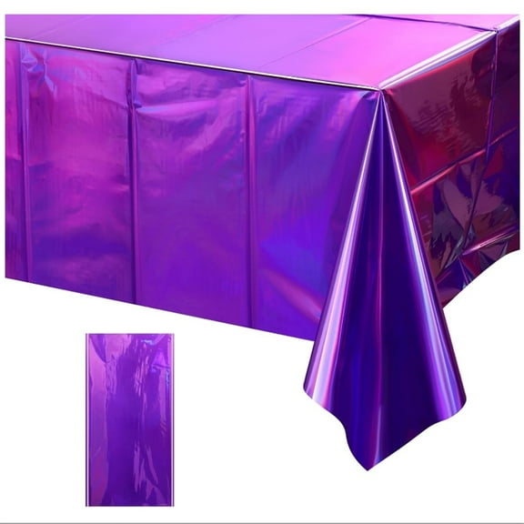 1 Pack Iridescent Purple Plastic Tablecloths, Shiny Disposable Laser Rectangle Table Covers, Foil Tablecloth Iridescent Party D rations for Birthday Bridal Wedding Christmas, 54x108 Inch