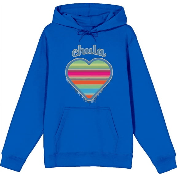 Chula Mexican Woven Heart Sarape Adult Blue Long Sleeve Hoodie-Medium