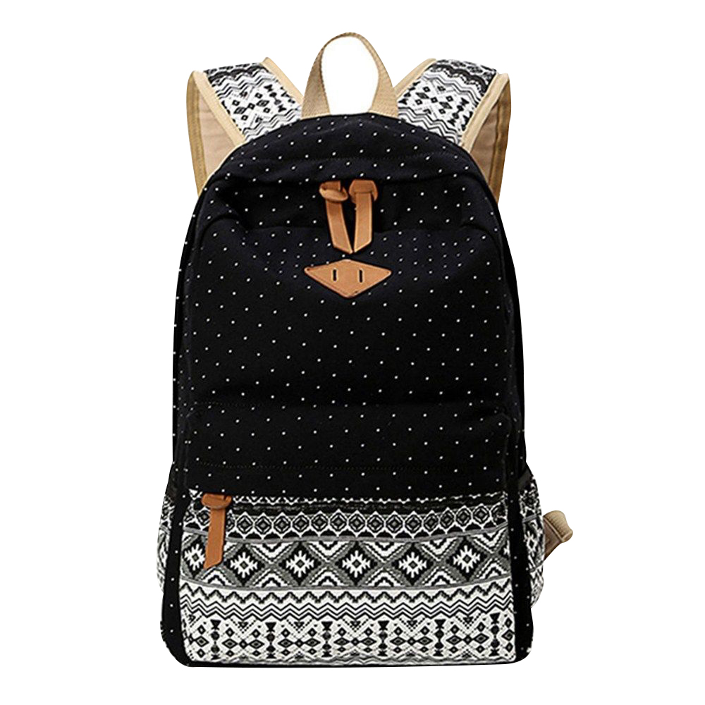 3Pcs/Set Printing Canvas School Bags, Schoolbags for Teenagers Girls, Vintage Female Travel Backpack, Black - image 2 of 8