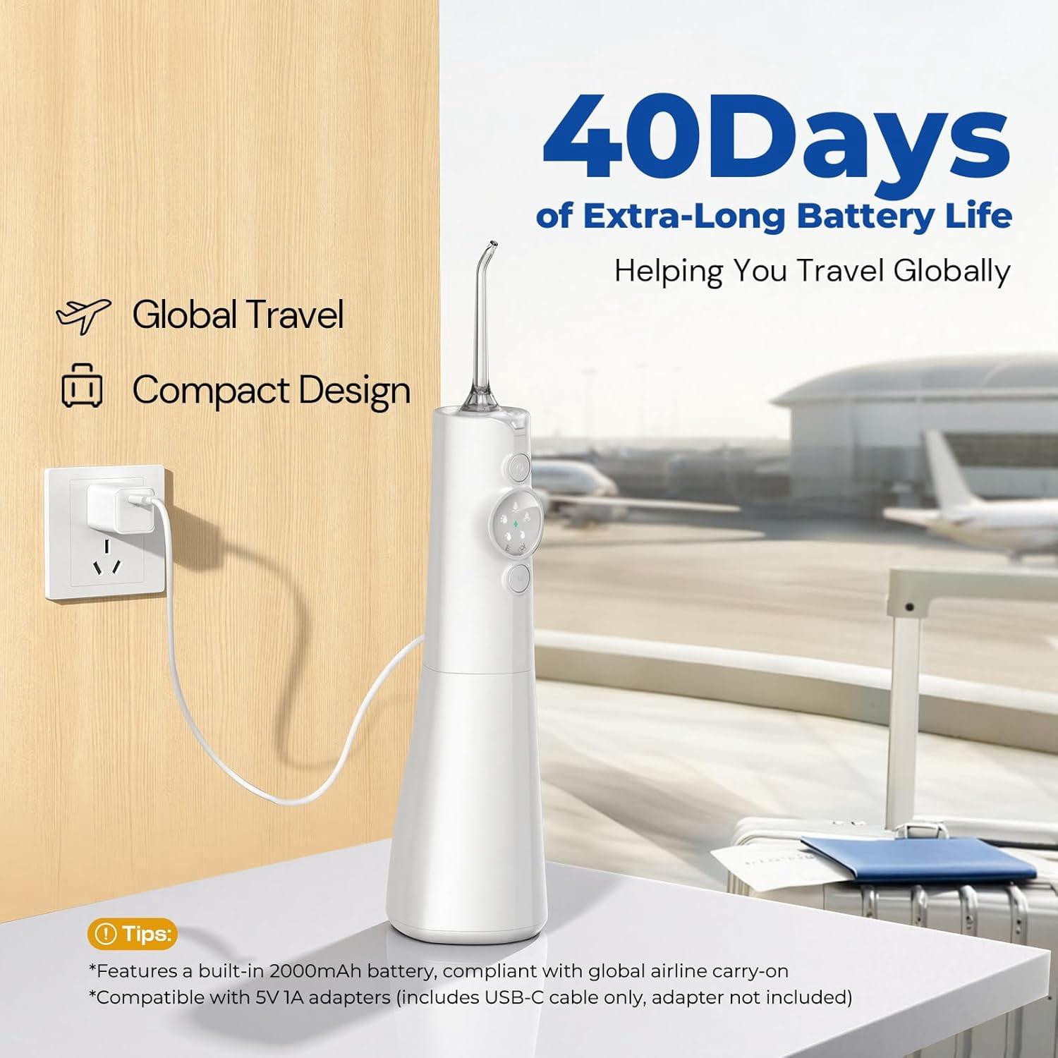 Water Flosser for Teeth Cordless: Professional Oral Irrigator LED Display 5 Modes, 300ML Water Tank, IPX7 Waterproof Electric Tooth Cleaner Picks, Water Floss with 6 Jet Tips for Home Travel
