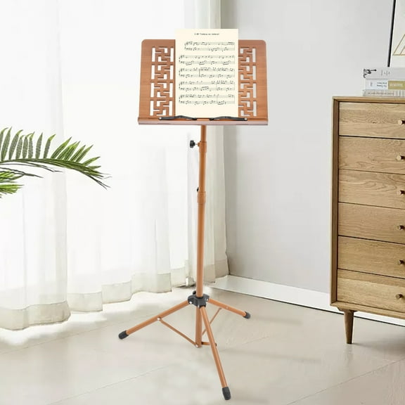 Brown Bamboo Fiber 14.96x11.42 Inch Music Stand Lifting Portable Musical Instrument Music Stand