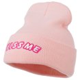 thumbnail image 2 of Kiss Me Embroidered Long Knit Beanie - Pink OSFM, 2 of 5
