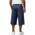 thumbnail image 5 of longantii Men's Capri Pant Baggy Below Knee Summer Casual Wide Leg Loose Drawstring 3/4 Pant with Pockets Navy 3XL, 5 of 8